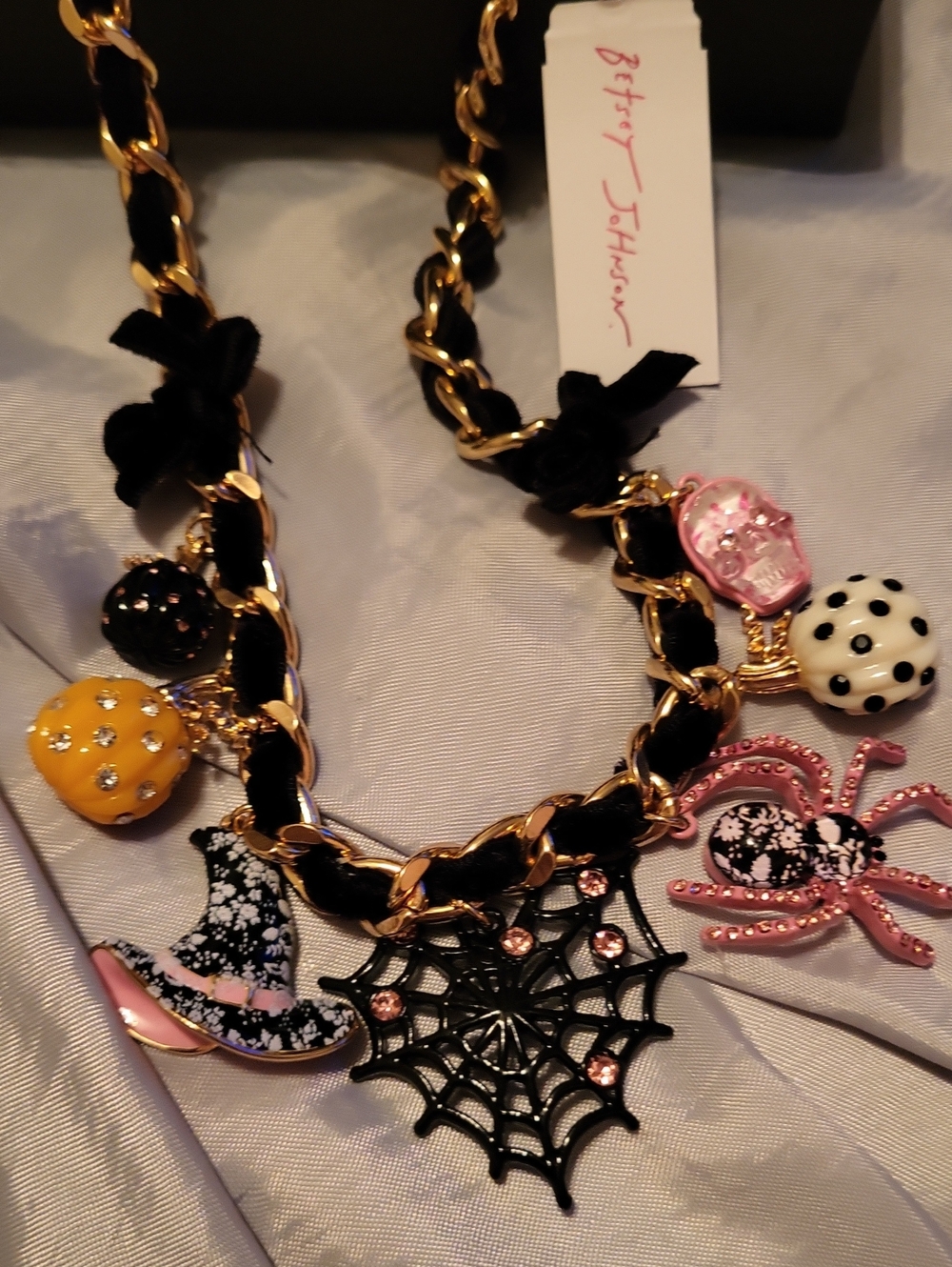 Betsey Johnson Spider Web Pumpkin Skull Witch Hat Necklace ML